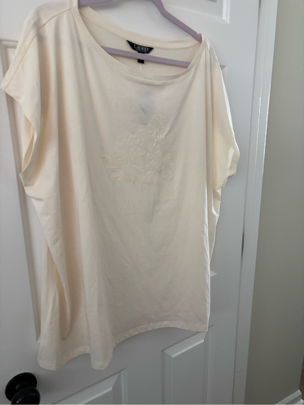 New! Ralph Lauren Cream Short-Sleeve Embroidered Crest Tee